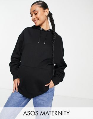 ASOS DESIGN Maternity oversized boyfriend hoodie in black