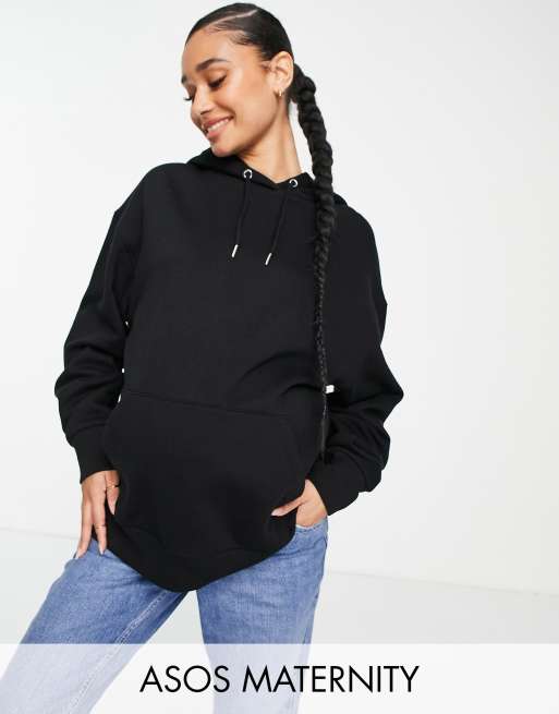 ASOS DESIGN Maternity oversized boyfriend hoodie in black | ASOS