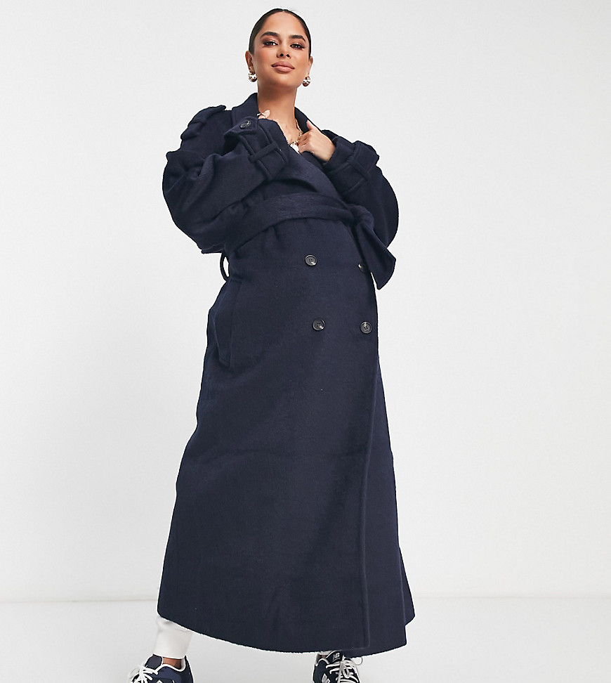 Asos Maternity Asos Design Maternity Oversized Brushed Formal Trench Wool Mix Coat In Navy