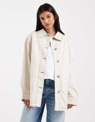 Asos Maternity Asos Design Maternity Oversized Cotton Harrington Jacket In Neutral