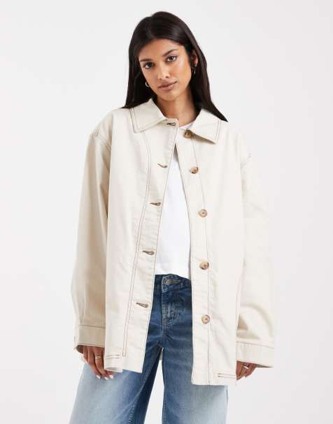 ASOS DESIGN Maternity oversized cotton harrington jacket in oatmeal - view 1