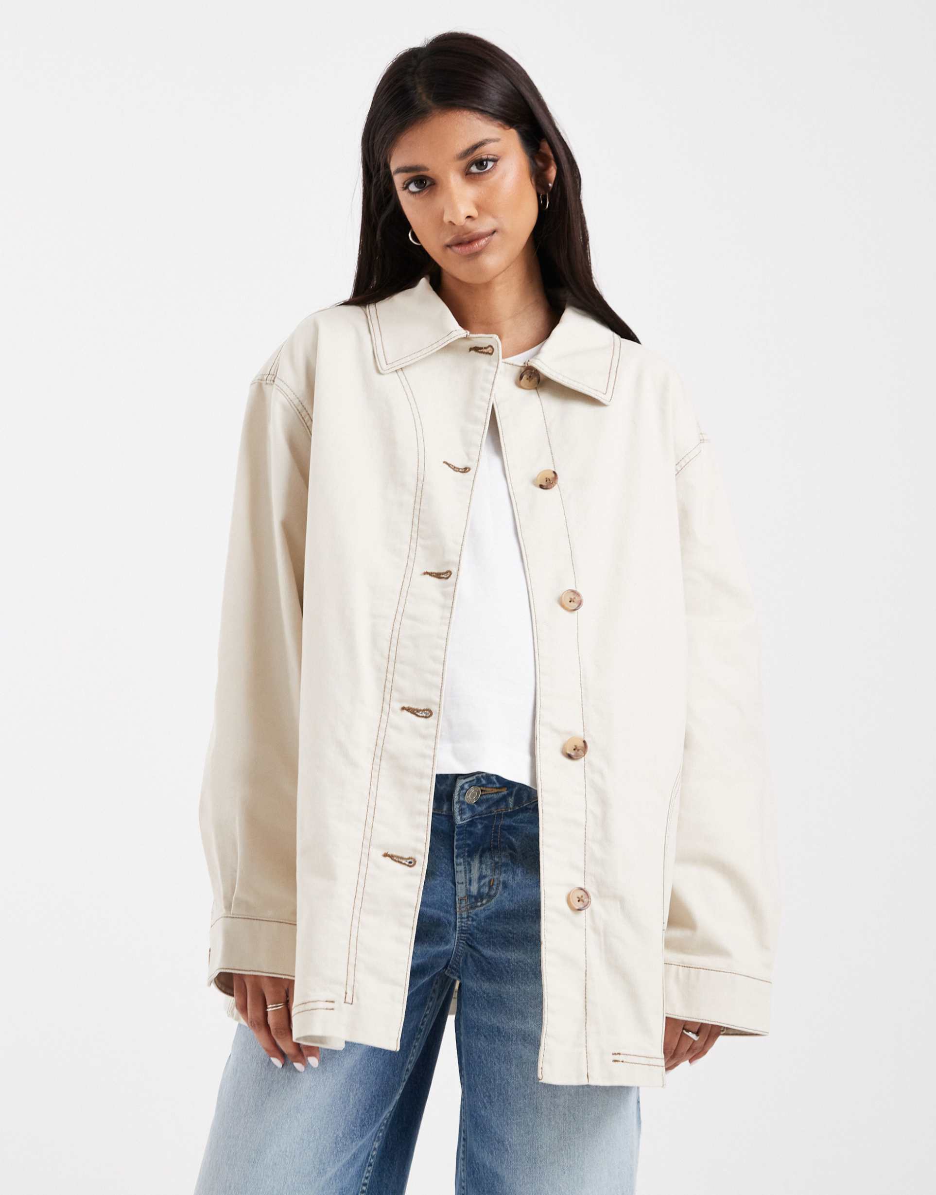 asos design maternity oversized cotton harrington jacket in oatmeal