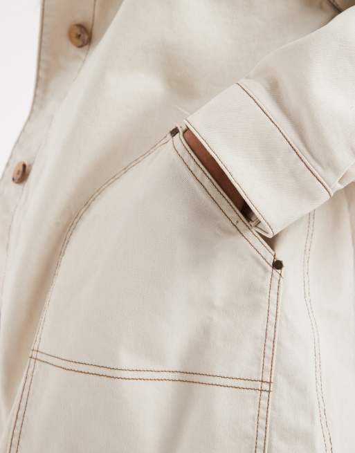 ASOS DESIGN Maternity oversized cotton harrington jacket in oatmeal, 3 of 4