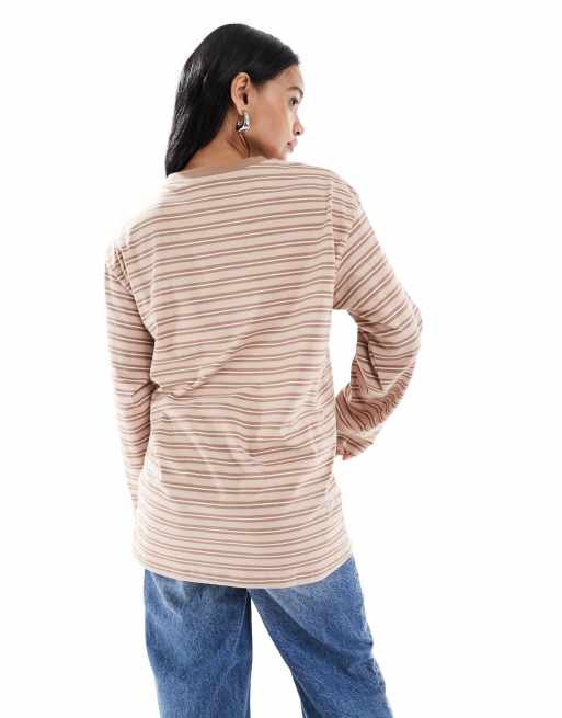 ASOS DESIGN Maternity - Oversized gestreept skater T-shirt met lange mouwen in neutraal, 3 van 4