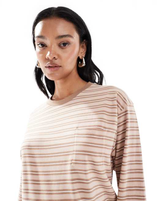 ASOS DESIGN Maternity - Oversized gestreept skater T-shirt met lange mouwen in neutraal, 4 van 4