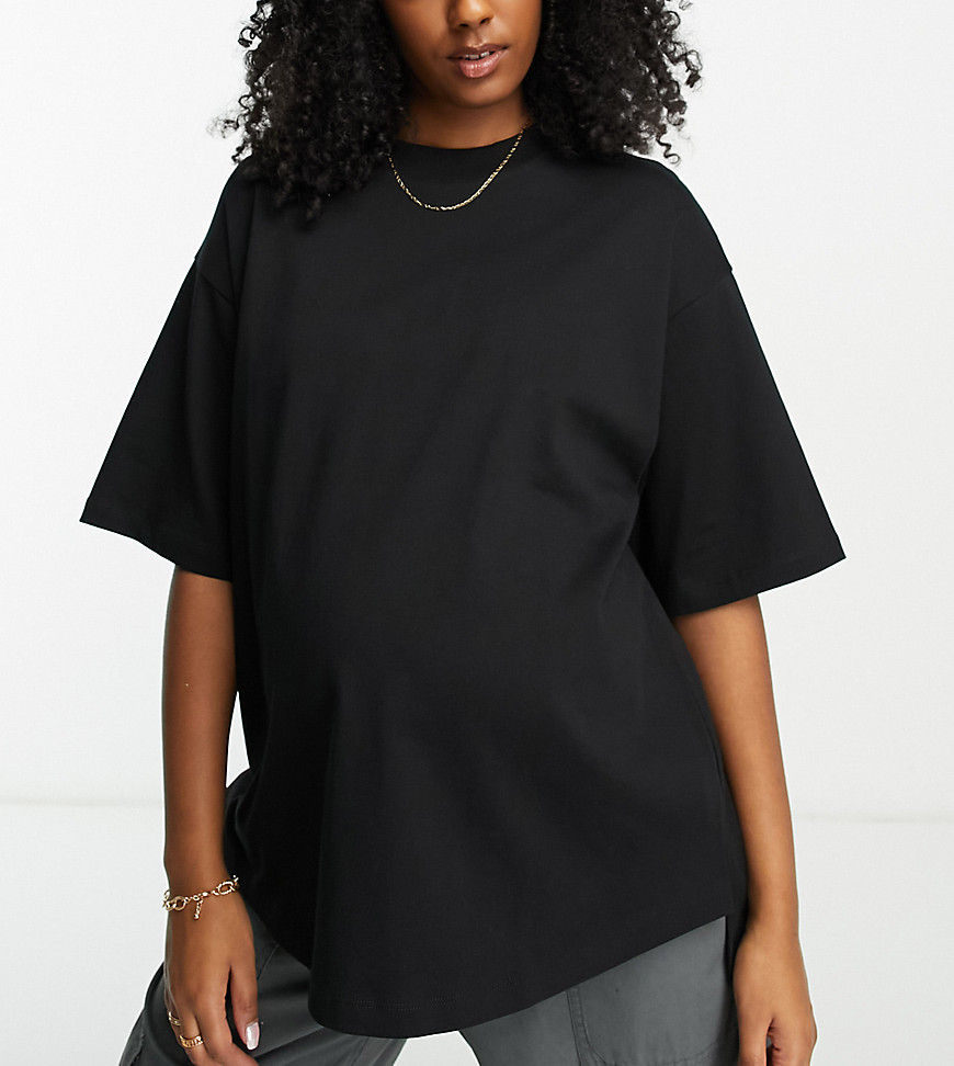 ASOS DESIGN Maternity oversized heavy weight T-shirt with with side splits in black
