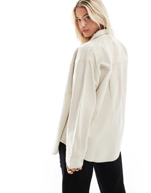 ASOS DESIGN Maternity - Oversized jack van keperstof in ecru, 4 van 4