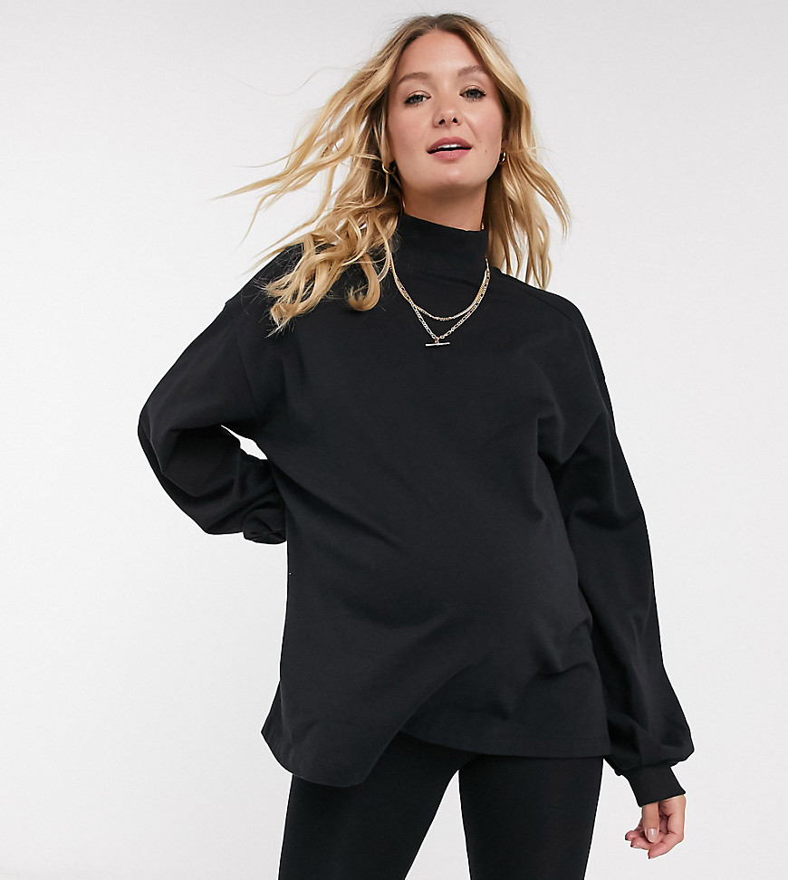 ASOS DESIGN Maternity oversized lightweight sweatshirt with turtleneck and seam detail in black