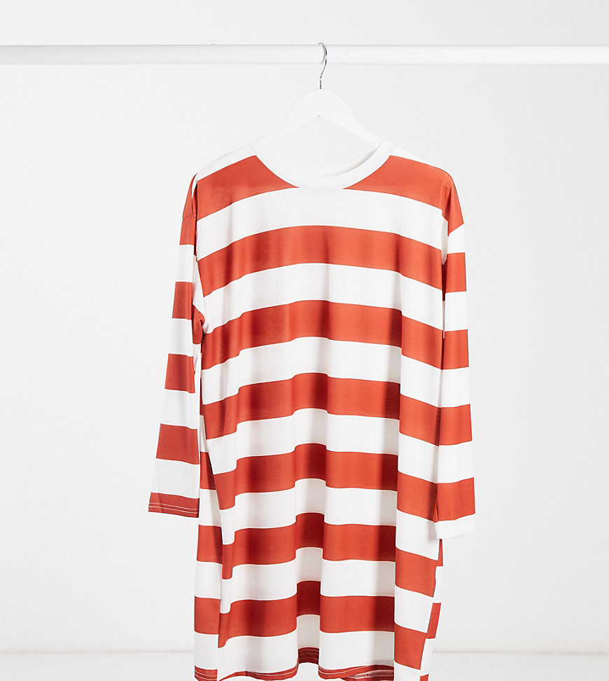 ASOS DESIGN Maternity oversized long sleeve t-shirt dress rust and white stripe-Multi