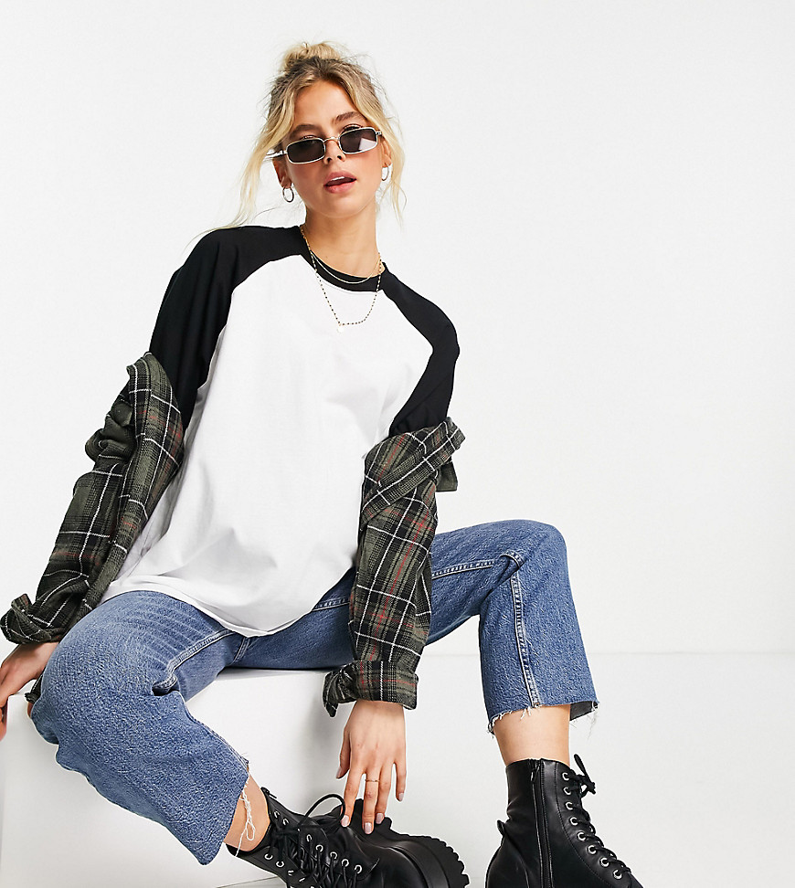 Asos Maternity Asos Design Maternity Oversized Long Sleeve T-shirt With Contrast Raglan Seam In White And Black-mul In Multi