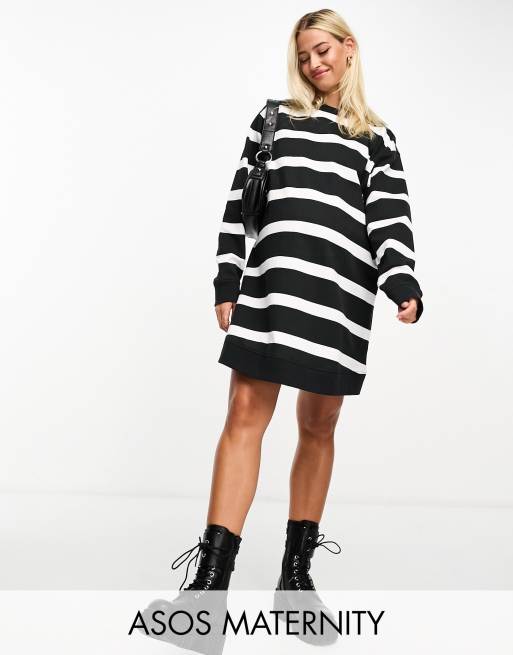 ASOS DESIGN Maternity oversized mini sweatshirt dress in stripe