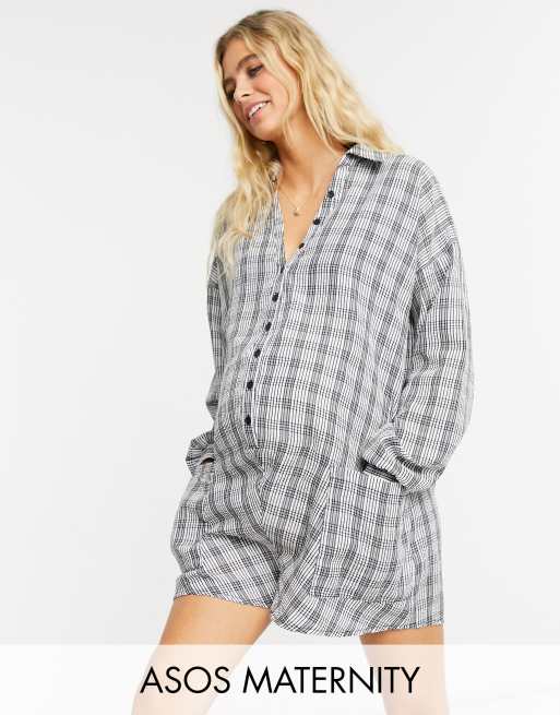 ASOS DESIGN Maternity oversized playsuit in gingham check