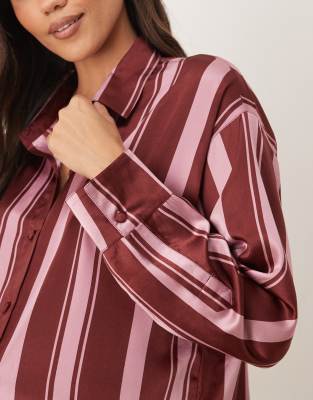 Asos Maternity Asos Design Maternity Oversized Satin Striped Shirt And Pants Pajama Set In Multi