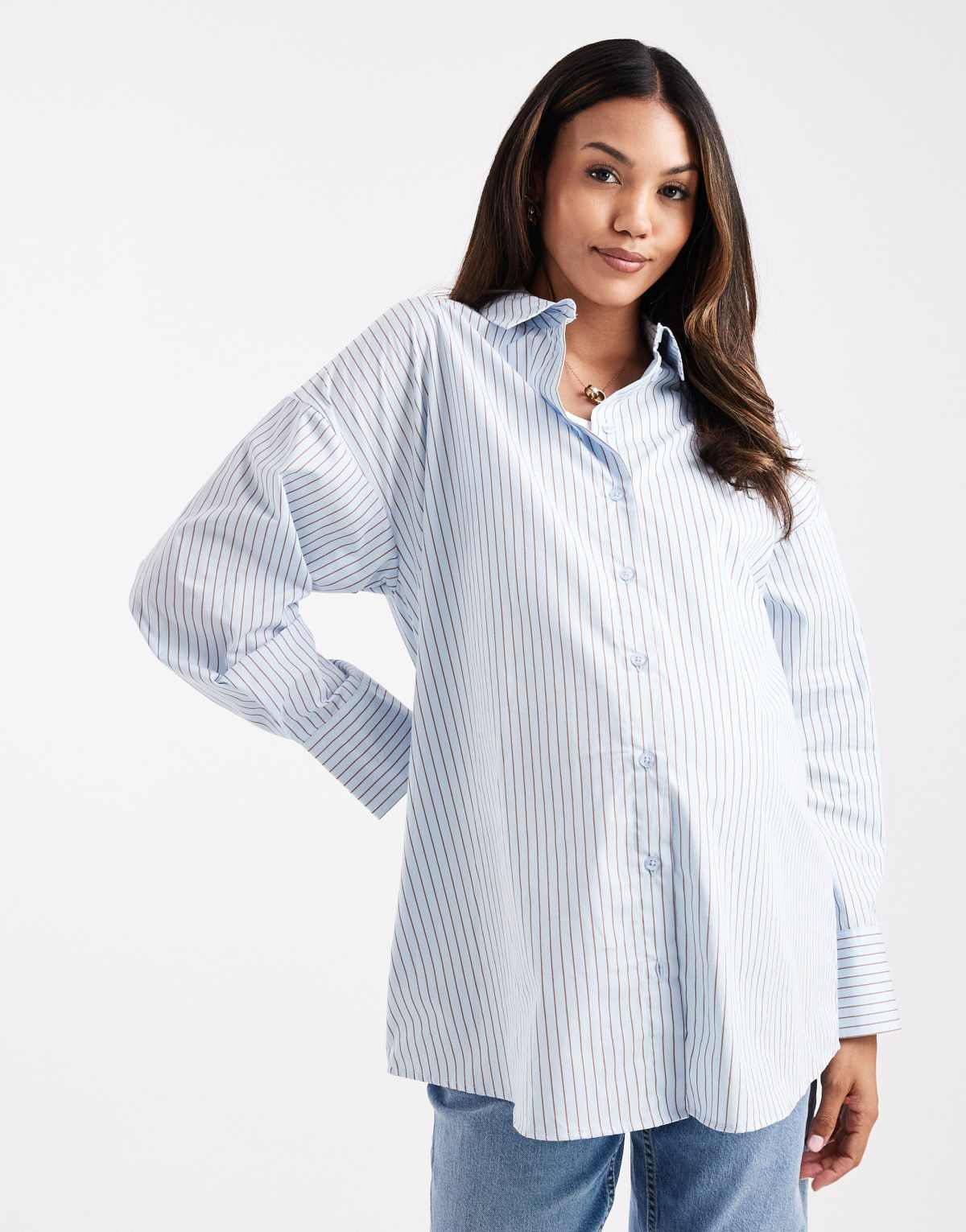 ASOS DESIGN Maternity oversized shirt in blue stripe