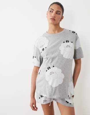 Asos Maternity Asos Design Maternity Oversized Short Sleeve Tee & Shorts Pajama Set In White