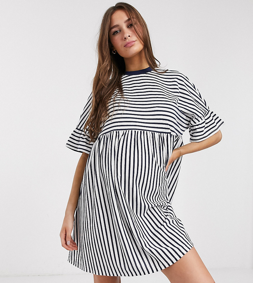 ASOS DESIGN Maternity oversized smock t-shirt dress in navy and white stripe-Multi