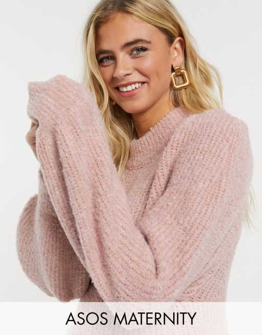 ASOS Design Maternity oversized sweater with volume sleeves in pink