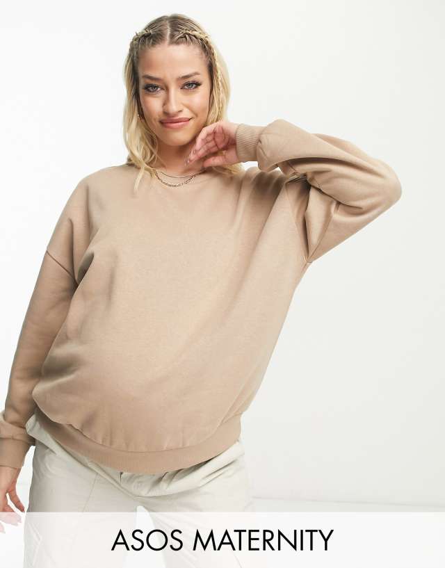 ASOS DESIGN Maternity oversized sweatshirt in neutral