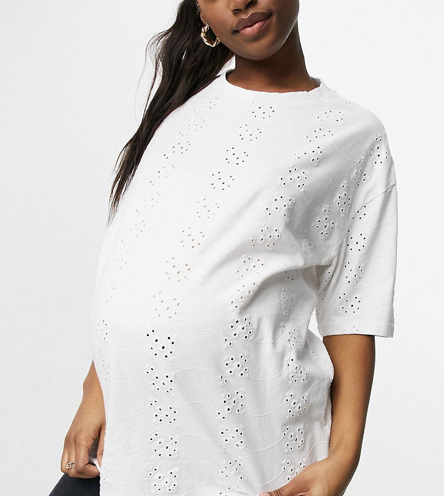ASOS DESIGN Maternity oversized t-shirt in all over broidery-White