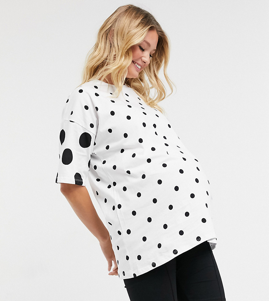 ASOS DESIGN Maternity oversized t-shirt in mixed scale spot-White
