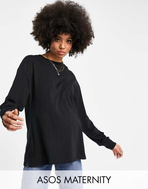 ASOS DESIGN Maternity - Oversized T-shirt met lange mouwen en machetten in zwart
