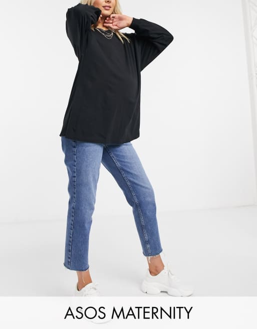 ASOS DESIGN Maternity - Oversized T-shirt met lange mouwen en machetten in zwart