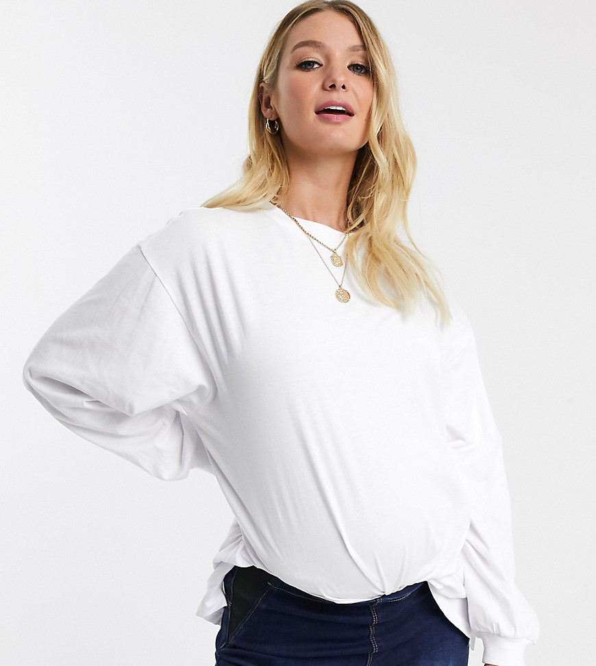 ASOS DESIGN Maternity - Oversized T-shirt met lange mouwen in wit