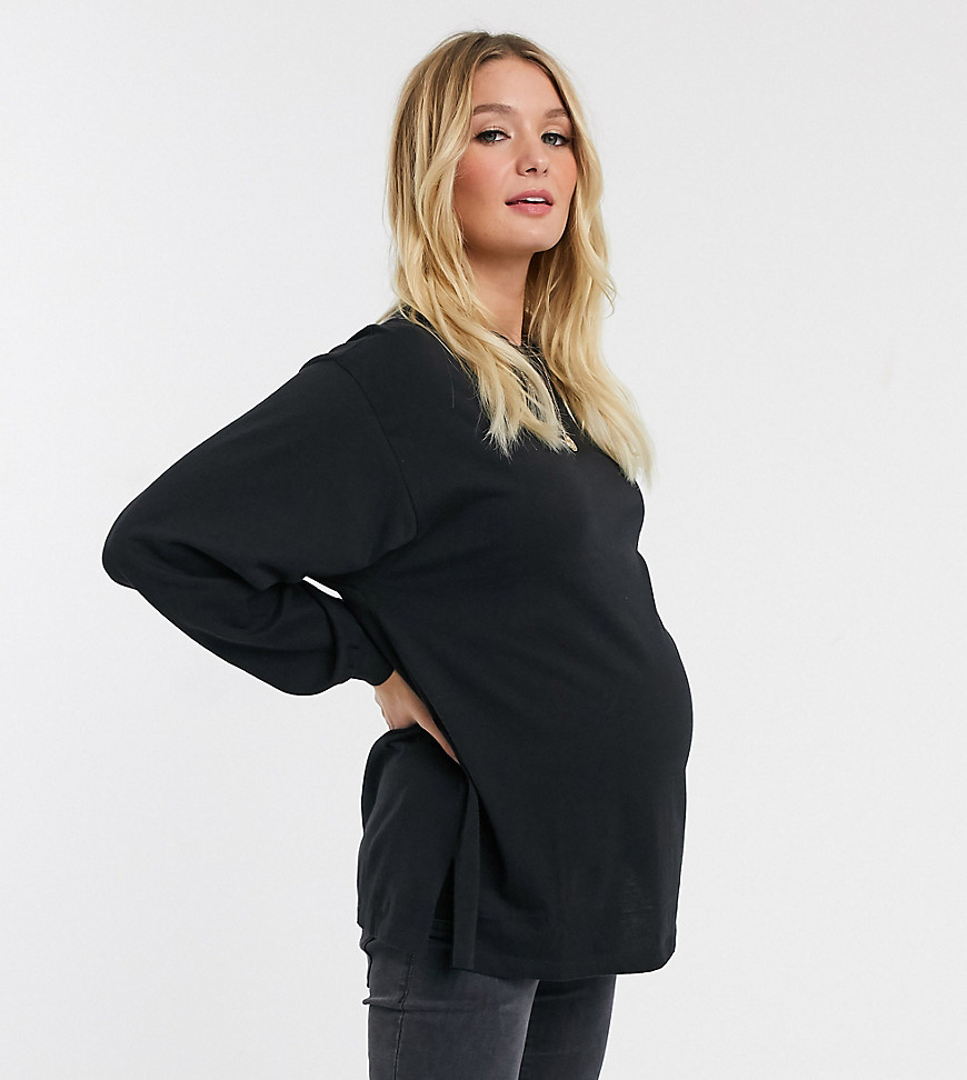 ASOS DESIGN Maternity - Oversized T-shirt met lange mouwen in zwart