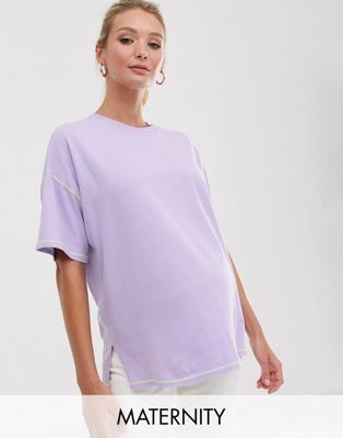 ASOS DESIGN Maternity - Oversized T-shirt met ongelijke zoom en contrasterend stiksel-Paars