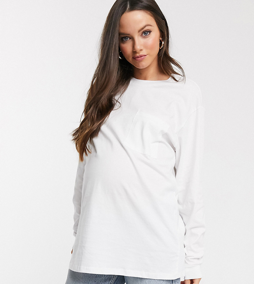 ASOS DESIGN Maternity - Oversized T-shirt met zakje in wit