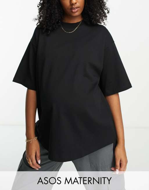 ASOS DESIGN Maternity - Oversized T-shirt van zware stof met zijsplitten in zwart