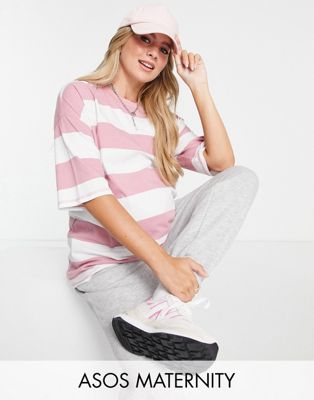 ASOS DESIGN Maternity oversized t-shirt with chunky stripe in pink