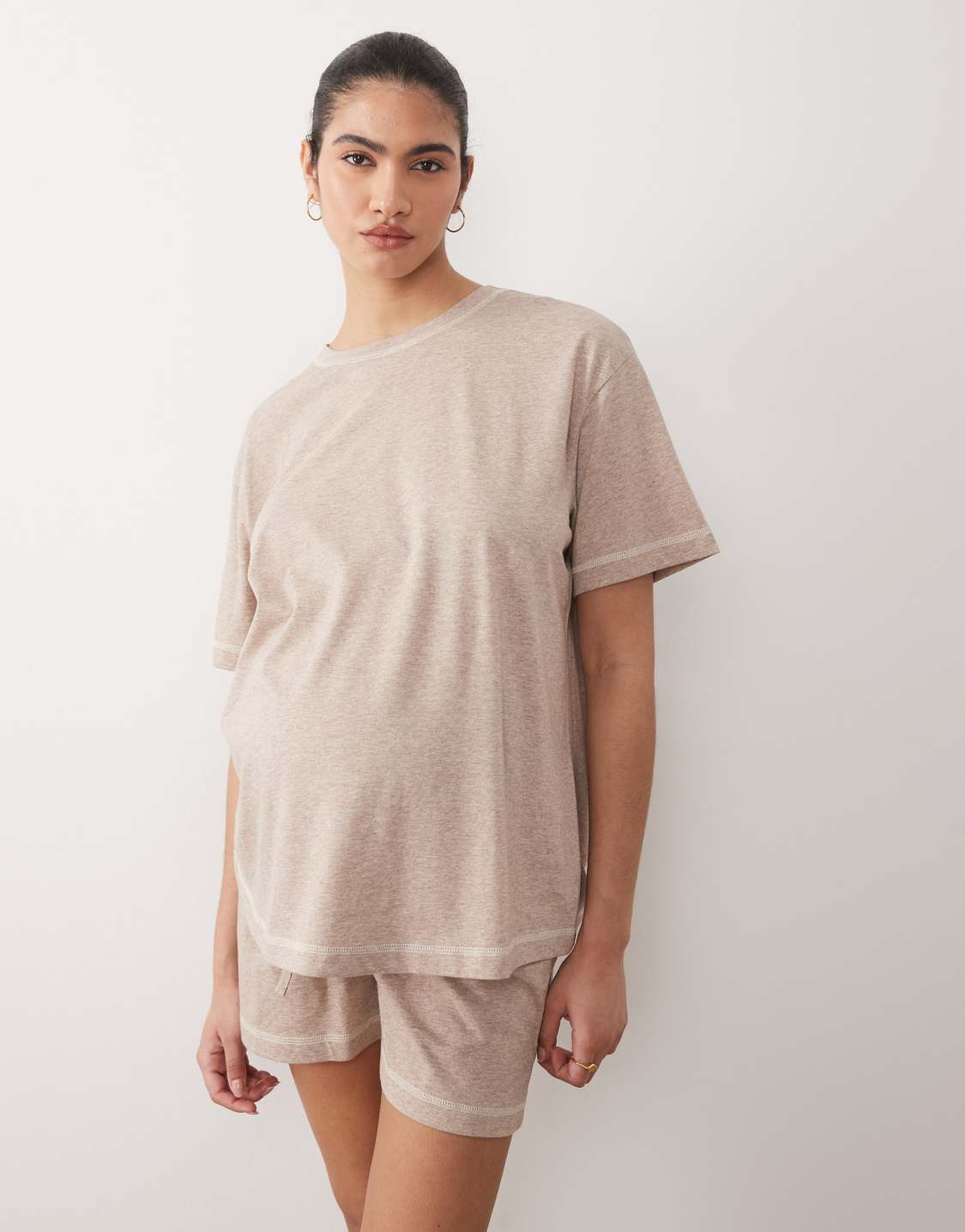 ASOS oversized tee and shorts pajama set in heathered brown