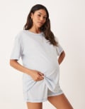 [ASOS Maternity] ASOS DESIGN Maternity oversized tee and shorts pyjama set in blue marl-Green XS Blue Marl