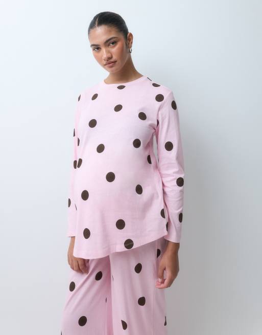 ASOS DESIGN Maternity oversized tee and wide leg pant pyjama set in pink spot print, 2 of 5