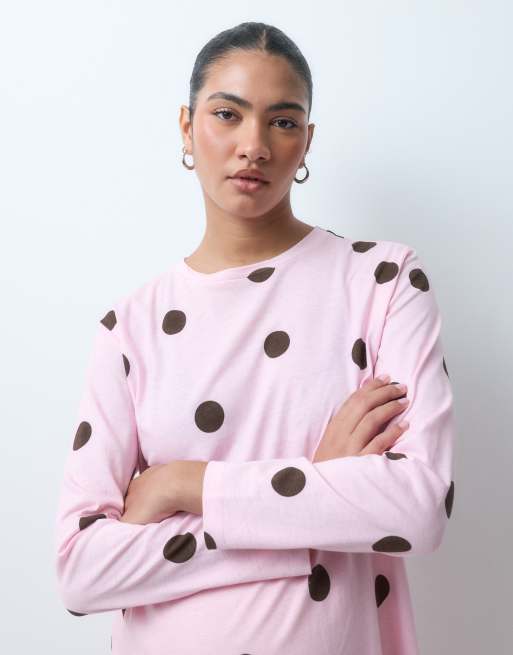 ASOS DESIGN Maternity oversized tee and wide leg pant pyjama set in pink spot print, 3 of 5