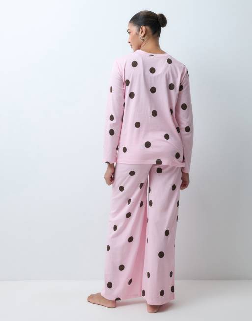 ASOS DESIGN Maternity oversized tee and wide leg pant pyjama set in pink spot print, 4 of 5