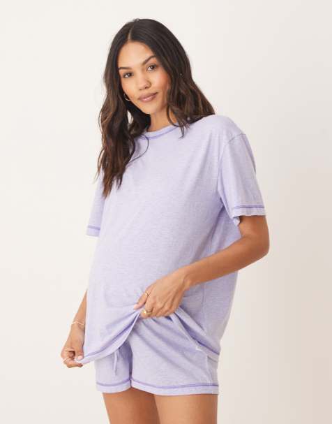 ASOS DESIGN Maternity oversized tee & short pyjama set in lilac marl - view 1