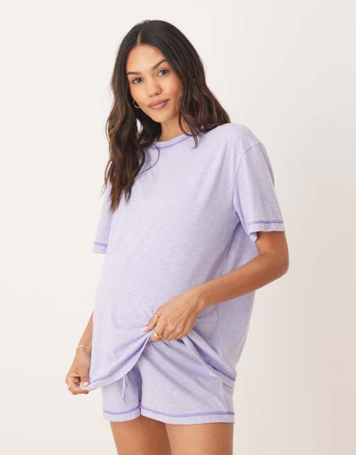 ASOS DESIGN Maternity oversized tee & shorts pyjama set in lilac marl