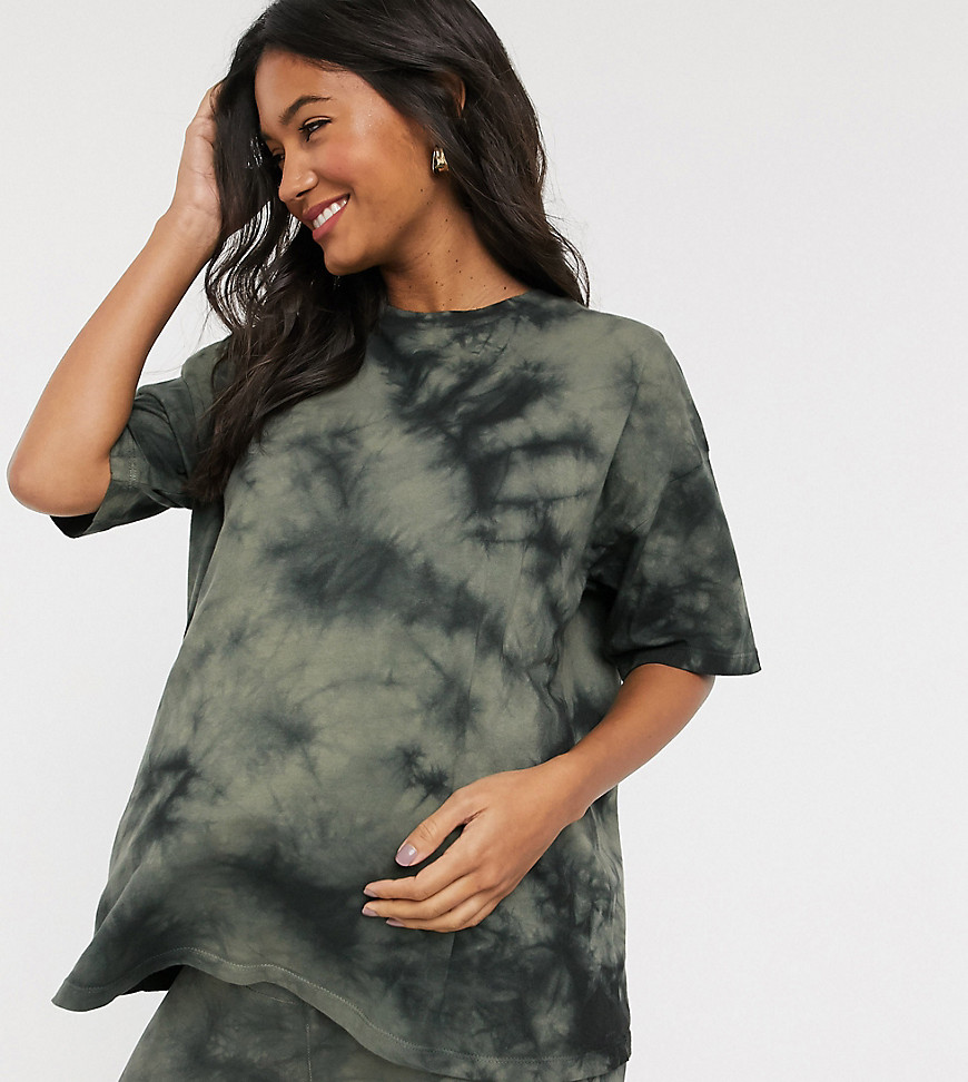 ASOS DESIGN Maternity - Oversized tie-dye T-shirt in dezelfde kleurschakering, combi-set-Groen