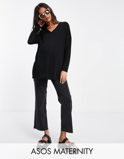 ASOS DESIGN Maternity - Oversized top met V-hals en vleermuismouwen in zwart