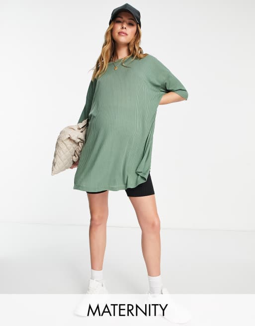 ASOS DESIGN Maternity oversized top with side split in rib in khaki