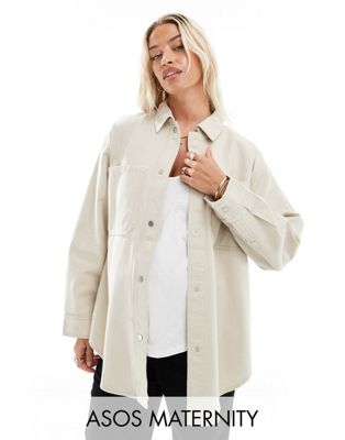 ASOS DESIGN Maternity oversized twill jacket in ecru-Neutral