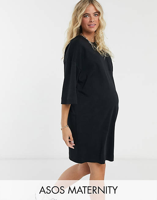 Dresses Maternity oversized winter weight T-Shirt Dress with pocket in black 