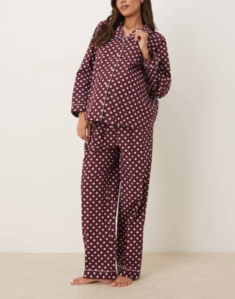 ASOS DESIGN Maternity pajama set in polka dot with velvet trim - view 1