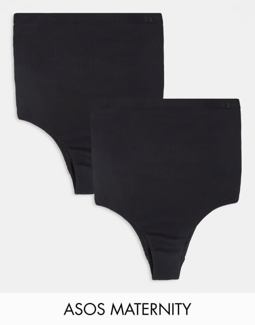 ASOS DESIGN Maternity - Pakke med 2 par ribstrikkede trusser med taljekant over maven i sort bomuld 