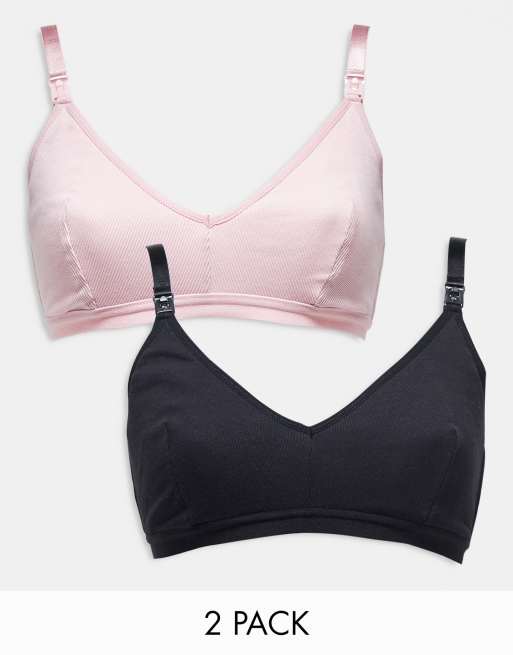 ASOS DESIGN Maternity - Pakke med ribstrikkede BH'er i sort/lyserød bomuld