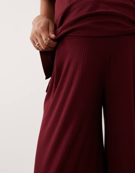 ASOS DESIGN Maternity pantalon de pyjama large côtelé à assortir couleur figue, 3 de 4
