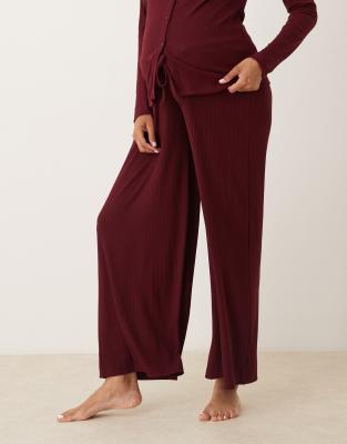 ASOS DESIGN Maternity - Pantalon large confort en tissu côtelé à assortir - Bordeaux-Rouge