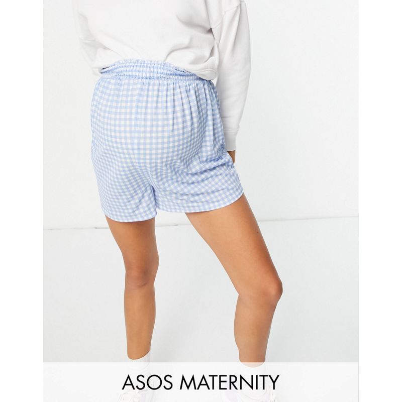 DESIGN Maternity - Pantaloncini svasati con fascia sopra il pancione, colore blu a quadretti